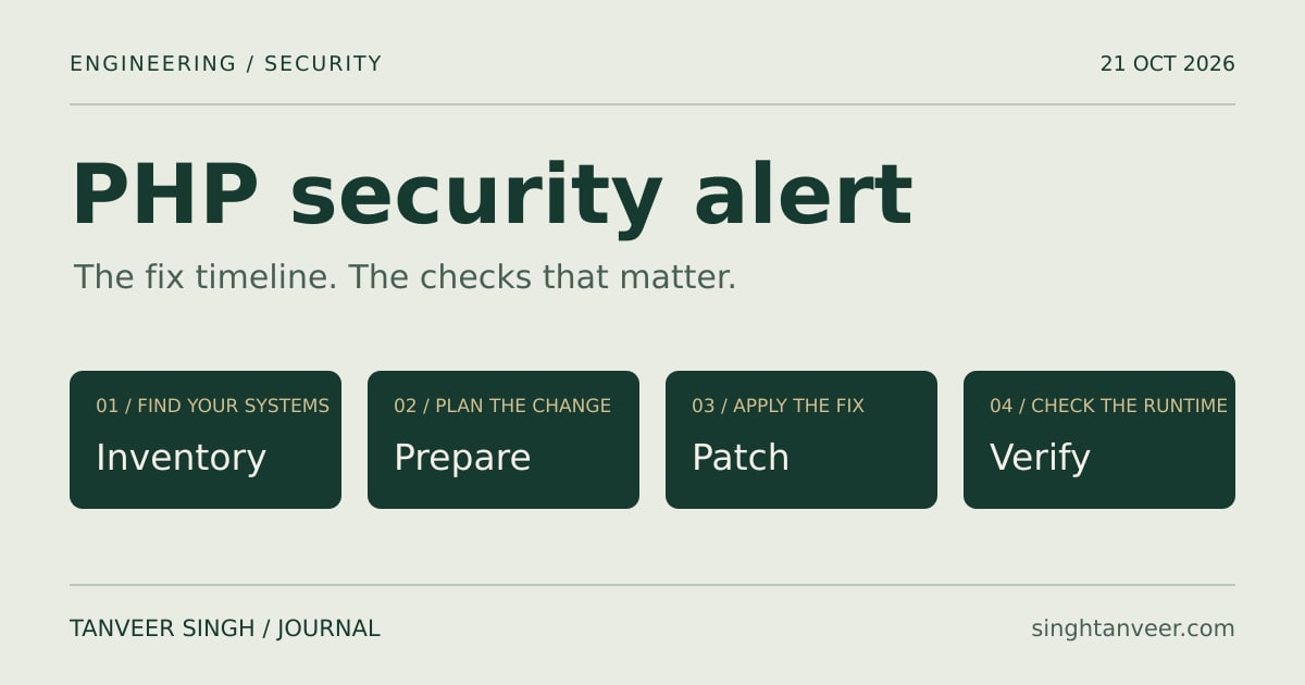 PHP security alert dated 21 October 2026: inventory, prepare, patch and verify.